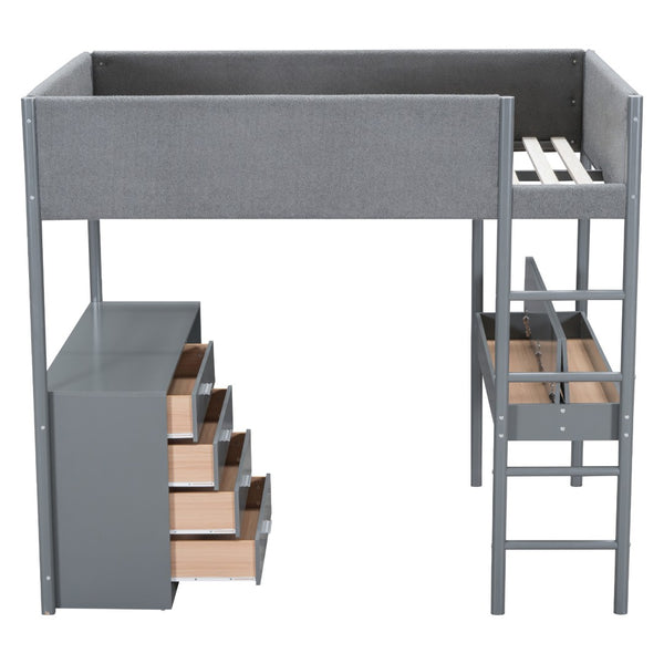 HomeRoots Gray Platform Wood Loft Bed with Integrated Desk – Stylish, Space-Saving Design for Modern Living 590522