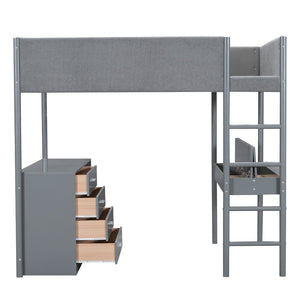 HomeRoots Gray Platform Wood Loft Bed with Integrated Desk – Stylish, Space-Saving Design for Modern Living 590522