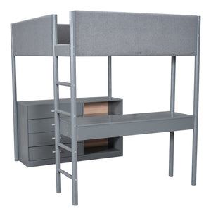 HomeRoots Gray Platform Wood Loft Bed with Integrated Desk – Stylish, Space-Saving Design for Modern Living 590522