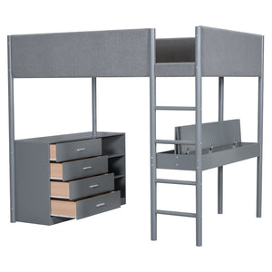 HomeRoots Gray Platform Wood Loft Bed with Integrated Desk – Stylish, Space-Saving Design for Modern Living 590522