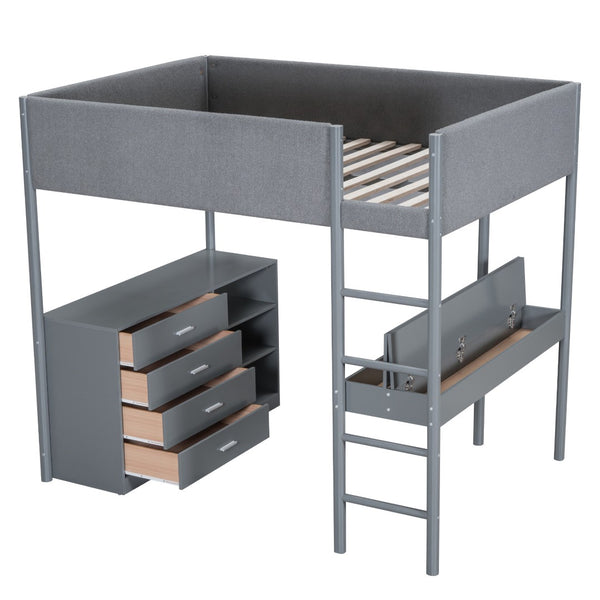 HomeRoots Gray Platform Wood Loft Bed with Integrated Desk – Stylish, Space-Saving Design for Modern Living 590522