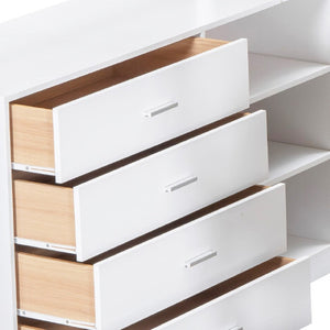 HomeRoots White Platform Wood Full Double Loft Bed with Integrated Desk - Space-Saving Stylish Solution for Any Room 590523