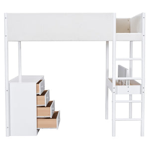 HomeRoots White Platform Wood Full Double Loft Bed with Integrated Desk - Space-Saving Stylish Solution for Any Room 590523