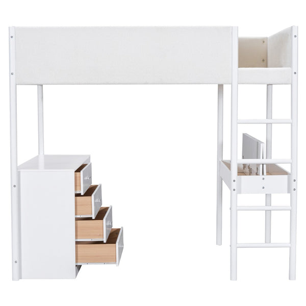HomeRoots White Platform Wood Full Double Loft Bed with Integrated Desk - Space-Saving Stylish Solution for Any Room 590523