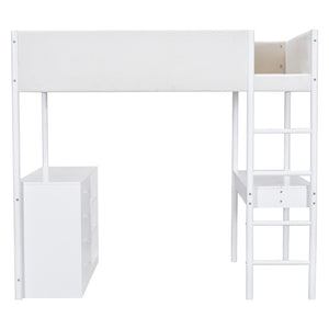 HomeRoots White Platform Wood Full Double Loft Bed with Integrated Desk - Space-Saving Stylish Solution for Any Room 590523