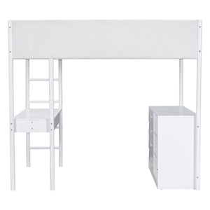 HomeRoots White Platform Wood Full Double Loft Bed with Integrated Desk - Space-Saving Stylish Solution for Any Room 590523