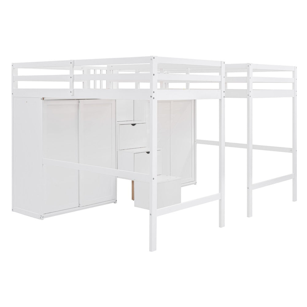 HomeRoots White Platform Full Double Loft Bed - Space-Saving Design, Modern Style, Durable Wood Construction 590525