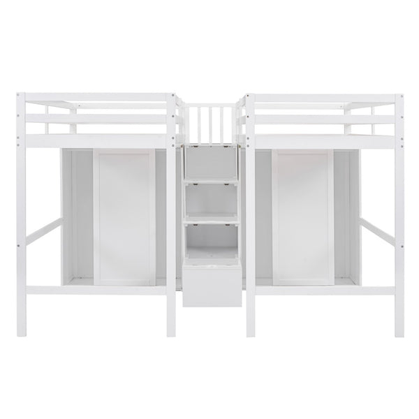HomeRoots White Platform Full Double Loft Bed - Space-Saving Design, Modern Style, Durable Wood Construction 590525