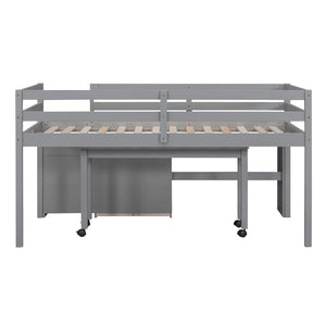 HomeRoots Gray Platform Twin Loft Bed with Integrated Desk & Shelves - Stylish, Space-Saving Design for Kids 590526