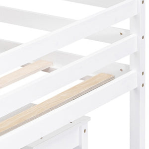 HomeRoots White Twin Loft Bed with Integrated Desk, Storage Shelves & Space-Saving Design for Small Rooms 590527