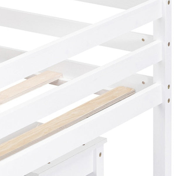 HomeRoots White Twin Loft Bed with Integrated Desk, Storage Shelves & Space-Saving Design for Small Rooms 590527