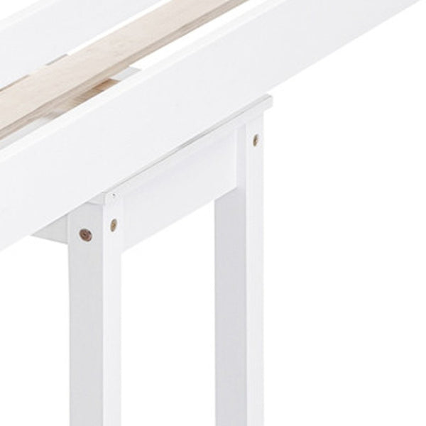 HomeRoots White Platform Loft Bed with Integrated Desk & Shelves - Space-Saving Double Bed for Study & Storage 590529