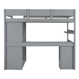 HomeRoots Gray Loft Bed with Integrated Desk, Shelves & Modern Design - Space-Saving Solution for Any Room 590530