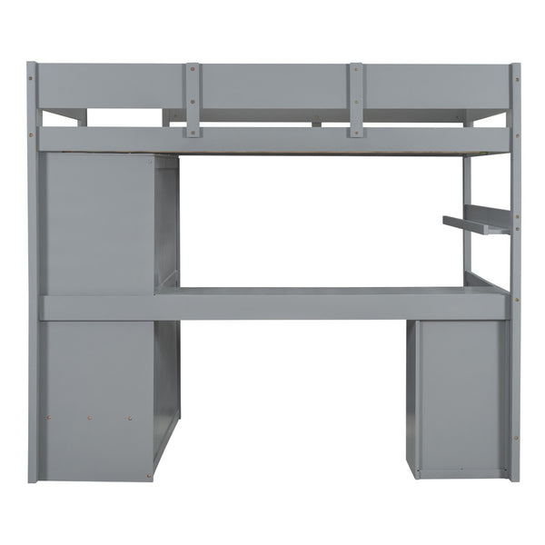 HomeRoots Gray Loft Bed with Integrated Desk, Shelves & Modern Design - Space-Saving Solution for Any Room 590530