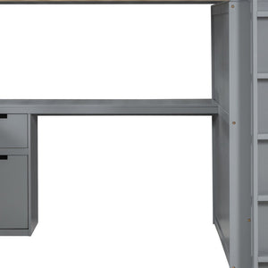 HomeRoots Gray Loft Bed with Integrated Desk, Shelves & Modern Design - Space-Saving Solution for Any Room 590530