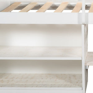 HomeRoots Antiqued White Twin Loft Bed with Integrated Desk, Drawers & Space-Saving Design for Small Rooms 590532