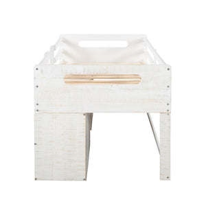 HomeRoots Antiqued White Twin Loft Bed with Integrated Desk, Drawers & Space-Saving Design for Small Rooms 590532