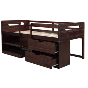 HomeRoots Espresso Twin Loft Bed with Desk, Shelves & Drawers - Space-Saving Solution for Modern Bedrooms 590533