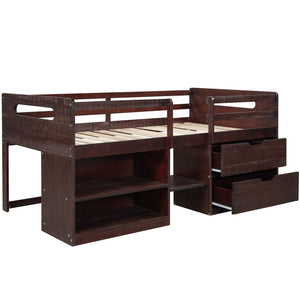 HomeRoots Espresso Twin Loft Bed with Desk, Shelves & Drawers - Space-Saving Solution for Modern Bedrooms 590533