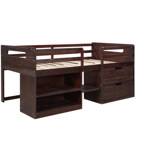 HomeRoots Espresso Twin Loft Bed with Desk, Shelves & Drawers - Space-Saving Solution for Modern Bedrooms 590533