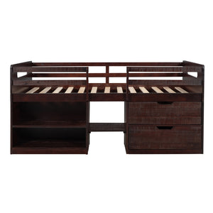 HomeRoots Espresso Twin Loft Bed with Desk, Shelves & Drawers - Space-Saving Solution for Modern Bedrooms 590533