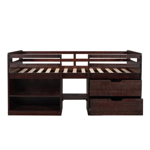 HomeRoots Espresso Twin Loft Bed with Desk, Shelves & Drawers - Space-Saving Solution for Modern Bedrooms 590533