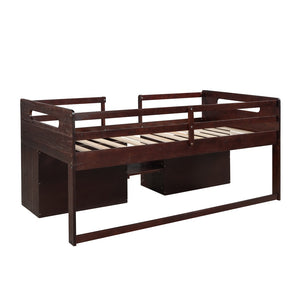 HomeRoots Espresso Twin Loft Bed with Desk, Shelves & Drawers - Space-Saving Solution for Modern Bedrooms 590533