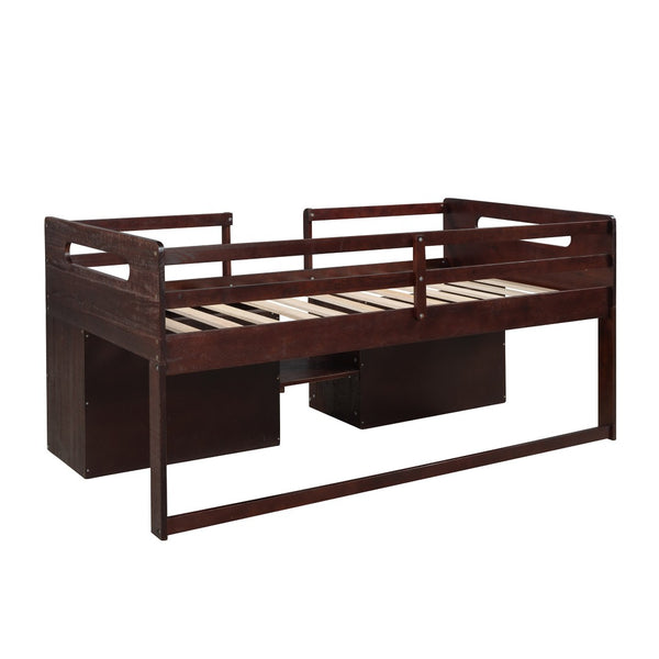 HomeRoots Espresso Twin Loft Bed with Desk, Shelves & Drawers - Space-Saving Solution for Modern Bedrooms 590533