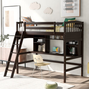 HomeRoots Espresso Twin Loft Bed with Integrated Desk & Storage Drawer - Stylish Space-Saving Solution! 590534