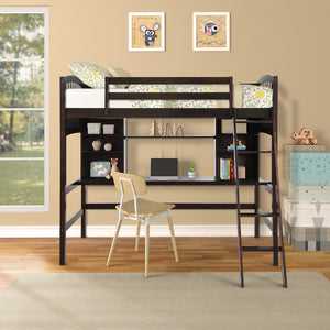 HomeRoots Espresso Twin Loft Bed with Integrated Desk & Storage Drawer - Stylish Space-Saving Solution! 590534