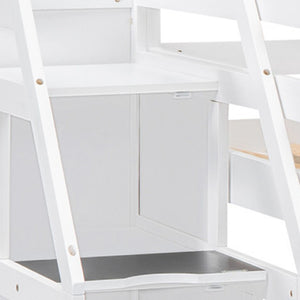 HomeRoots White Twin Loft Bed with Integrated Desk & Storage Shelves – Space-Saving Design for Kids' Rooms! 590536