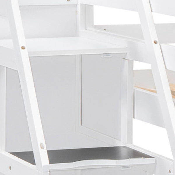 HomeRoots White Twin Loft Bed with Integrated Desk & Storage Shelves – Space-Saving Design for Kids' Rooms! 590536