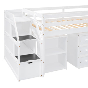 HomeRoots White Twin Loft Bed with Integrated Desk & Storage Shelves – Space-Saving Design for Kids' Rooms! 590536
