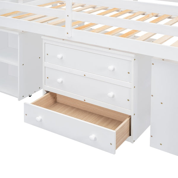 HomeRoots White Twin Loft Bed with Integrated Desk & Storage Shelves – Space-Saving Design for Kids' Rooms! 590536