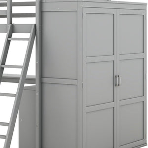 HomeRoots Gray Loft Bed with Integrated Desk & Storage Shelves - Full/Double Space-Saving Design for Modern Rooms 590537