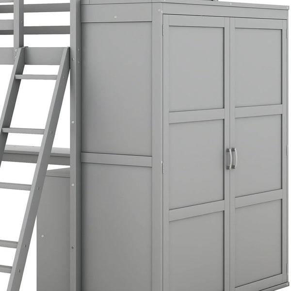 HomeRoots Gray Loft Bed with Integrated Desk & Storage Shelves - Full/Double Space-Saving Design for Modern Rooms 590537