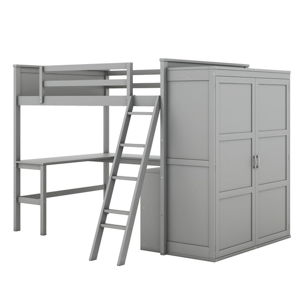 HomeRoots Gray Loft Bed with Integrated Desk & Storage Shelves - Full/Double Space-Saving Design for Modern Rooms 590537
