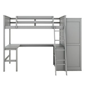 HomeRoots Gray Loft Bed with Integrated Desk & Storage Shelves - Full/Double Space-Saving Design for Modern Rooms 590537