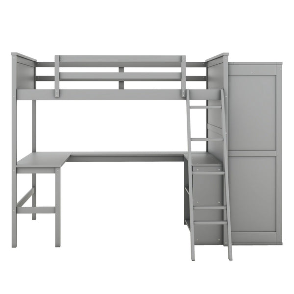 HomeRoots Gray Loft Bed with Integrated Desk & Storage Shelves - Full/Double Space-Saving Design for Modern Rooms 590537