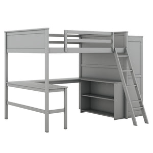 HomeRoots Gray Loft Bed with Integrated Desk & Storage Shelves - Full/Double Space-Saving Design for Modern Rooms 590537