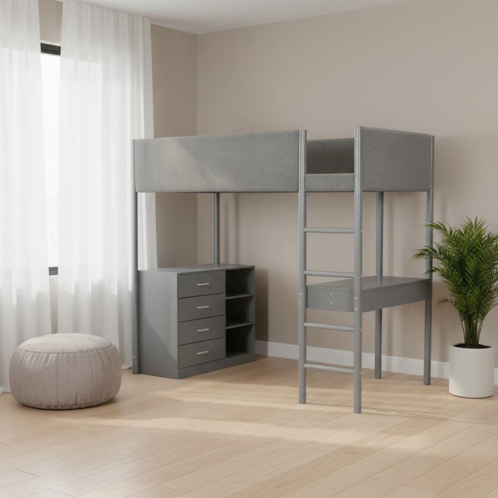 HomeRoots Gray Twin Loft Bed with Integrated Desk & Shelving – Space-Saving Design for Modern Bedrooms! 590538