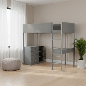 HomeRoots Gray Twin Loft Bed with Integrated Desk & Shelving – Space-Saving Design for Modern Bedrooms! 590538