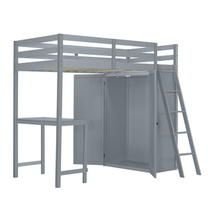HomeRoots Gray Twin Loft Bed with Integrated Desk & Shelving – Space-Saving Design for Modern Bedrooms! 590538