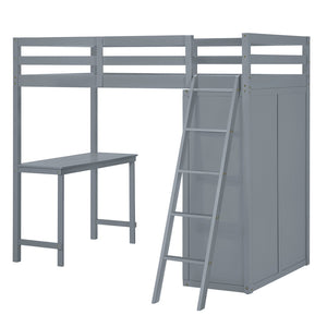 HomeRoots Gray Twin Loft Bed with Integrated Desk & Shelving – Space-Saving Design for Modern Bedrooms! 590538