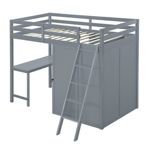 HomeRoots Gray Twin Loft Bed with Integrated Desk & Shelving – Space-Saving Design for Modern Bedrooms! 590538