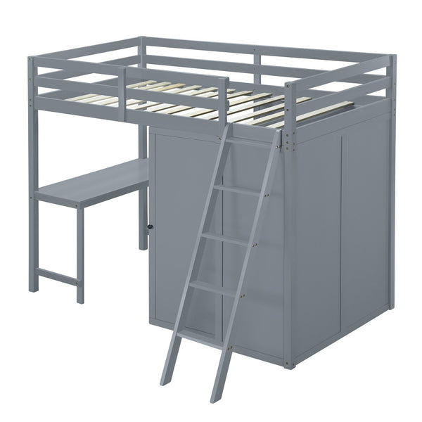 HomeRoots Gray Twin Loft Bed with Integrated Desk & Shelving – Space-Saving Design for Modern Bedrooms! 590538
