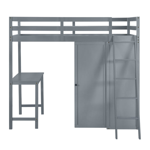 HomeRoots Gray Twin Loft Bed with Integrated Desk & Shelving – Space-Saving Design for Modern Bedrooms! 590538