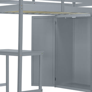 HomeRoots Gray Twin Loft Bed with Integrated Desk & Shelving – Space-Saving Design for Modern Bedrooms! 590538
