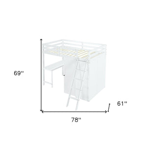 HomeRoots White Twin Loft Bed with Integrated Desk & Shelving - Space-Saving Design for Small Rooms 590539