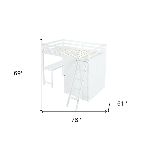 HomeRoots White Twin Loft Bed with Integrated Desk & Shelving - Space-Saving Design for Small Rooms 590539